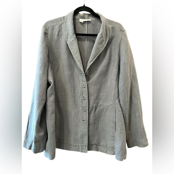 Eileen Fisher Women’s 100% Linen Grey gray button front jacket. Size large - Picture 1 of 11